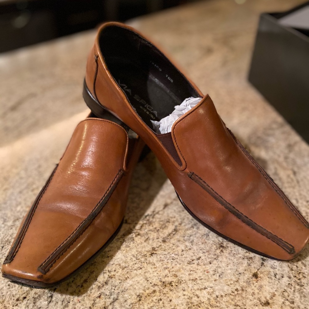 Via Spiga 10.5 Brown Leather Loafers Men's Shoes
